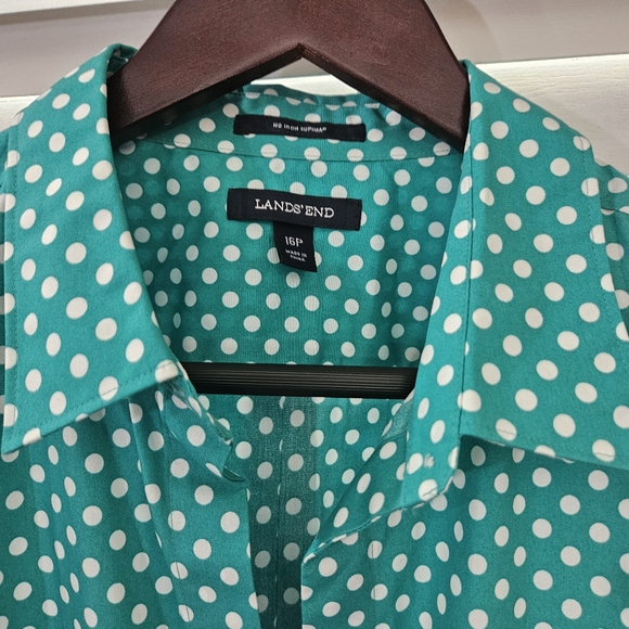 Lands End Green Polka Dot Summer Vacation Spring Sleeveless Top Sz 16P - Picture 3 of 7